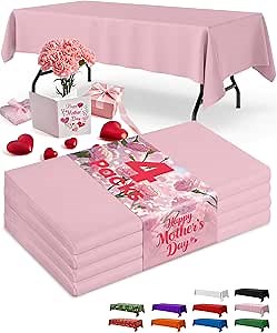 Pink Plastic Table Cloth - 4 Pack 54" × 108" Rectangle Disposable Tablecloths for 6FT Tables, Table Cover for Party, Valentines, Holiday & Gathering Use