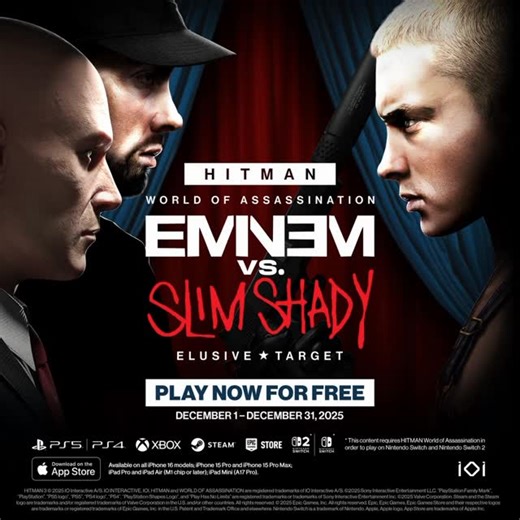 Marshall Mathers on Instagram: "Are you ready to dance with the devil or are you too deaf to hear the beat? The ultimate face-off is live on HITMAN World of Assassination - Eminem vs. Slim Shady. @hitman_official Play for FREE NOW! Link in bio #HITMAN #Agent47 #EminemvsSlimShady #ad"