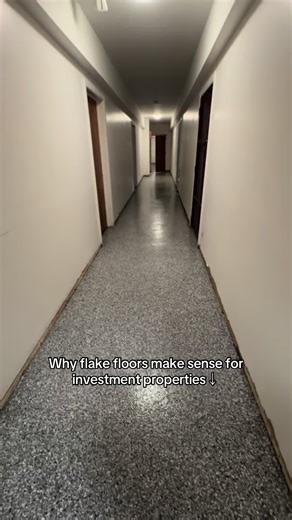 This job is actually an apartment, which makes this floor choice even cooler. When you’re dealing with rental or investment properties, your finishes need to hold up to real life - different tenants, different lifestyles, and a lot of wear you can’t control. That’s where flake floors make sense. → Durable and impact-resistant → Hard to scratch, stain, or destroy → Easy to clean between tenants → Looks clean, modern, and consistent over time When a property is on a concrete slab, a flake system b