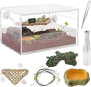 Reptile Terrarium Double-Layer Acrylic, 16“x12”x10“ Amphibian Leakproof Aquarium Tank Kit, Large Feeding Tarantula Habitat Box for Insect Lizards, Chameleons