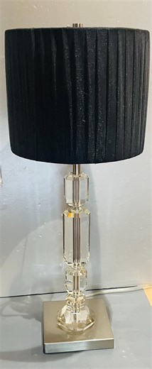 Crystal Table Lamp With Black Pleaded Fabric Drum Shade and Brushed Nickel Base - Etsy