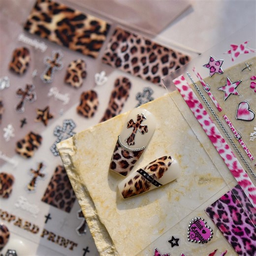 3D Leopard Cross Nail Decal Sticker，barbie Pink Leopard Print Cross Nail Stickers - Etsy