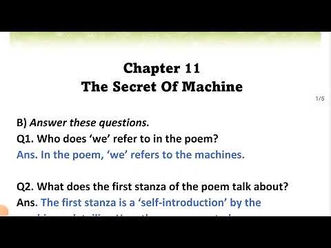 the secret of machine poem questions and answers of class 6 English reader ace with aster chapter 11