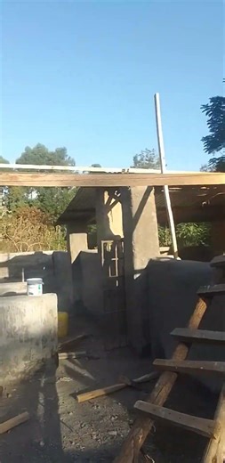 day 10 construction of a pig house roofing