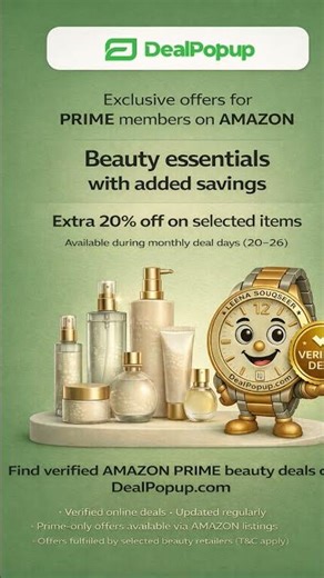 Amazon Prime Beauty Deals Extra 20% Off | Verified Offers on DealPopup.com