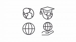 Animated learning linear icons. Language learning. Online education. Elearning. Seamless loop HD video with alpha channel on transparent background. Outline motion graphic animation