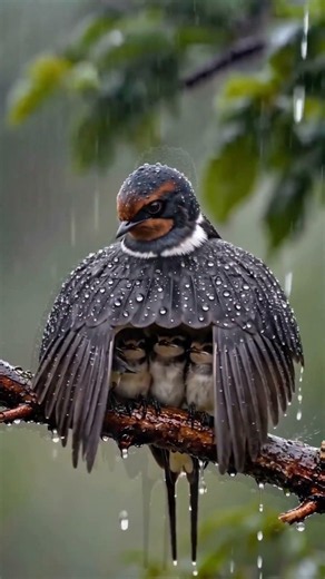 This Mother Bird Became a Living Umbrella to Save Her Babies 🐦🌧️