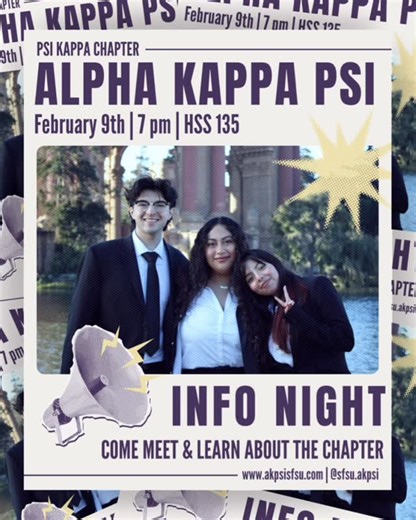 Alpha Kappa Psi • Psi Kappa on Instagram: "✨Curious about Alpha Kappa Psi? You’re invited in our INFO NIGHT ‼️ 🗓️Date: Monday, February 9th 📍Location: HSS 135 ⏰Time: 7 PM Join us at Info night to learn more about our organization and to meet the members. You will get to hear how to apply, meet the members of Alpha Kappa Psi, and get answers to questions you may have! REMINDER that applications are due by this FRIDAY, February 13th at 3:00 pm. You can find the application on our website: www.ak