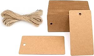 G2PLUS 100PCS Kraft Paper Gift Tags with String,3.5" x 1.7"Brown Blank Tags with Jute Twine Rectangle Labeling Tags for Arts and Crafts,Wedding,Christmas,Thanksgiving and Holiday