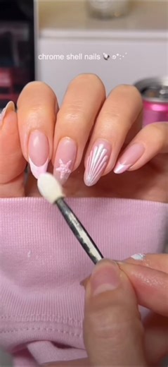 Chrome Shell Nail🐚⛓️•~•#nailart#nails#naildesign#love#diynailart#trending#youtubeshorts#art#nailtech