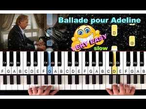How to Play Ballade for Adeline - SLOW VERY EASY PianoTutorial by Marina Kirova (Richard Clayderman)