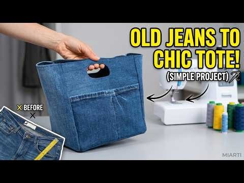 Old Jeans to Chic Tote Bag | Simple Sewing Project for Beginners Miarti Sewing Tips 🪡🧵✂️ 👜