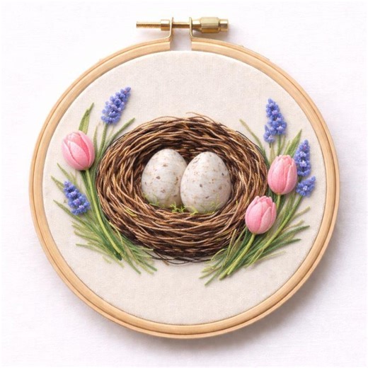 Easter Egg in Nest Hand Embroidery Pattern: Spring/easter DIY (digital PDF Download) - Etsy