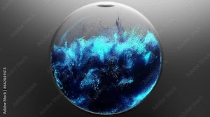 Realistic abstract liquid sphere, dust particles liquid substance, magical Bright blue glowing atoms, Water Splash with Droplets, liquid substance, water ball wave into circle shape, 3d render Stock Video