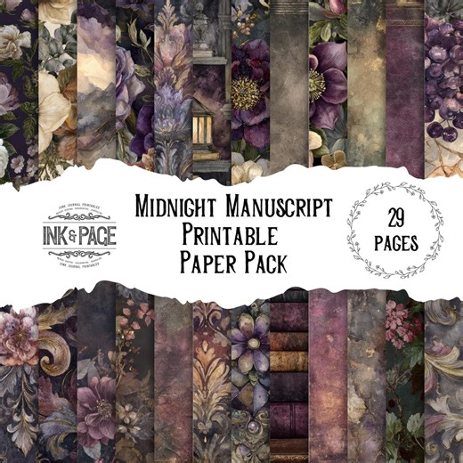 Midnight Manuscript Printable Paper Pack | Winter Academia Journal Backgrounds | Vintage Writing-themed Collage Papers | Dark Academia - Etsy