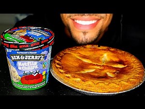 ASMR EATING WARM AMERICAN APPLE PIE BEN & JERRY'S ICE CREAM NETFLIX AND CHILL'D MUKBANG NO TALKING