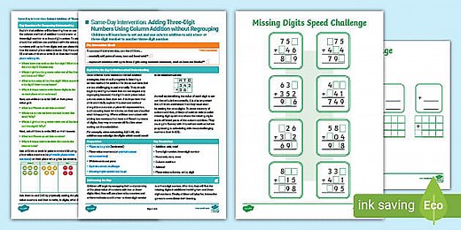 Year 3 Maths Same-Day Intervention Plan: Adding 3-Digit Numbers Using Column Addition without Regrouping