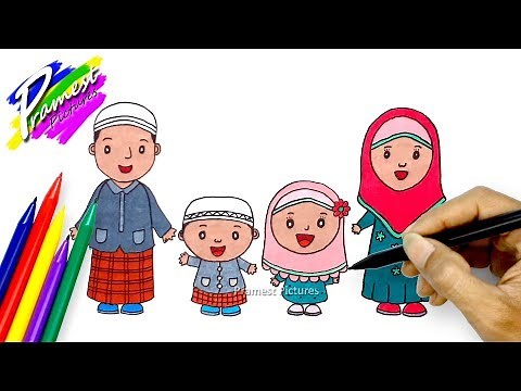 How to Draw and Color Cartoons of Muslim Families