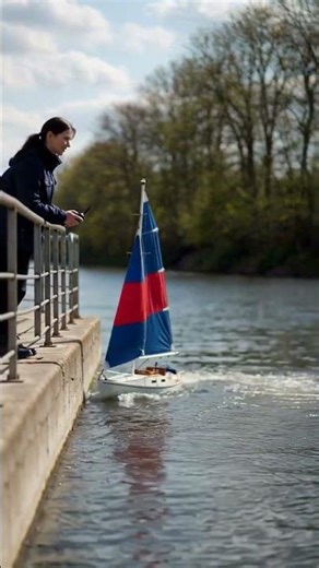 Remote Control Sailboat in Action Smooth RC Boat on Water.