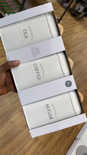 Oluwatosin Olumide-Fadiya on Instagram: "Cream Tea Coffee & Sugar Set 42,500 per set Store your tea, coffee and sugar in style with this set of 3 cream metal canisters. In a sleek and chic design that will sit proudly on your kitchen worktops, the set includes three tins, each finished with a handy engraved label and wooden handles. Part of the Cottage trend. • Dimensions: 20cm x 12cm. To place an order kindly Send a DM, WhatsApp message (link in the bio) OR Call/visit our store at: 21 salvation