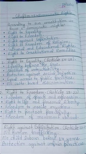 Notes and most important questions of class 9th Politics chapter 5 Democratic Rights.