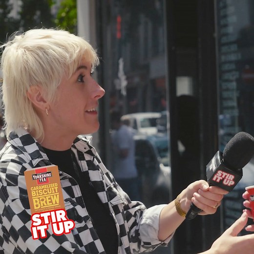 Maisie Adam gets the public to stir it up by trying our new Caramelised Biscuit Brew #stiritup #yorkshiretea #tastetest | Yorkshire Tea