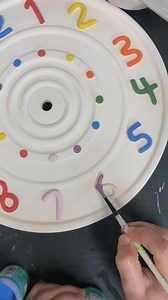 Here is the process of turning a round clay form into a ceramic wall clock, from the raw clay to a glossy kiln-fired handmade functional clock. I love the glossy finish and the rainbow colors on the numbers. The round shape is first thrown on the pottery wheel using white stoneware clay, spreading and forming the clay in a similar way to creating a large platter. Then I add the sculpted numbers one by one. This stage requires a veeeeeery slow drying time so that the clay doesn’t crack as it drie