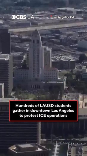 Students from several Los Angeles Unified School District schools across the city gathered in downtown LA on Wednesday to protest Immigration and Customs Enforcement and ongoing federal operations taking place in the country. SkyCal flew over the protest, where hundreds of students were seen holding signs and flags as they marched through downtown. A spokesperson for the LAUSD said the district supports students’ rights to advocate for causes important to them, while also expressing concern for 