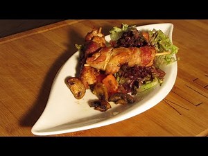 Originalrezept Hühnchenbrust am Spieß mit Bacon umwickelt - perfektes Rezept Anleitung zum Grillen