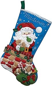 Bucilla 18-Inch Christmas Stocking Felt Applique Kit, 86280 Santa's Secret