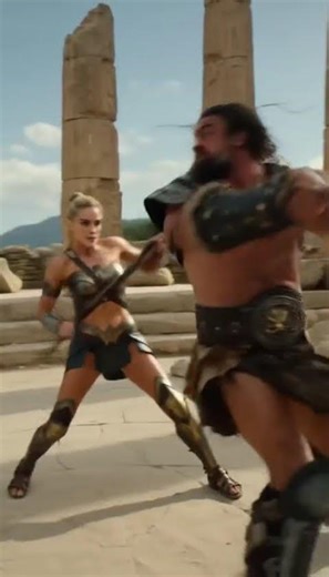 A warrior girl fights a barbarian