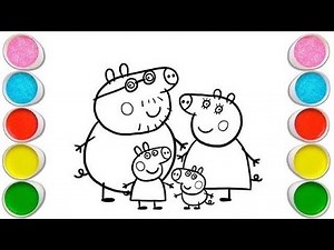 Draw and Color peppa pig and her family 🐷 🐷 🐖 🐷 fun drawing for kids