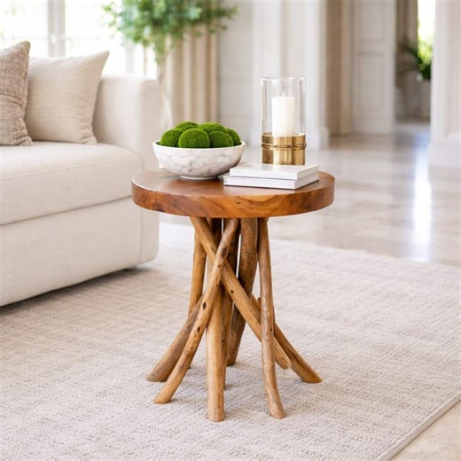 Teak Wood End Table, Rustic Stick Leg Accent Table, Small Plant Stand - Etsy