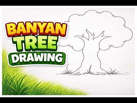 Drawing | How to draw a Banyan tree easy | How to draw a Banyan tree step by step for beginners