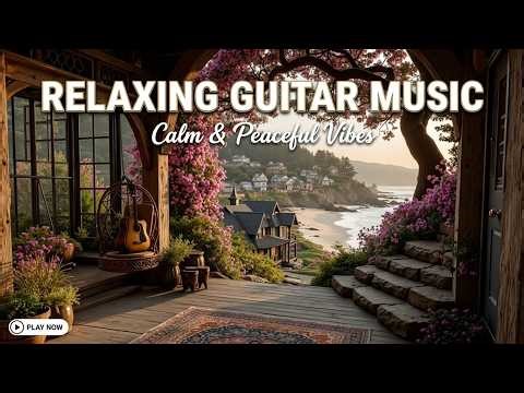 Spring Serenity Window View - Soothing Guitar Music | Warm Lights & Cherry Blossom for Work Study