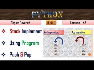 Stack Implementation in Python| Lecture 43| Push and Pop operation