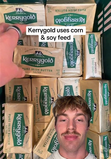 Kerrygold butter found to use corn & soy feed. Kerrygold cows get 10-15% supplement feed: corn, soy, rapeseed, citrus pulp. Some of it GMO. But turns out Kerrygold is actually one of the better brands compared to industry average: - 39% corn - 16% DDGs (ethanol byproduct) - 13% soybeans Health impact: - Grass-fed dairy: 1:1 omega-6:3 ratio - Conventional dairy: 5.7:1 ratio Americans now eat 10-15:1 omega-6:3 (should be 1-4:1) with 15-20% of our diet coming from linoleic acid What to look for: - 