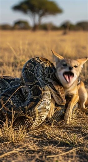 Will the python manage to swallow the jackal? Watch the epic showdown