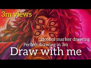 Level 999 Kokushibo alcohol marker drawing in 3m speed video 🔥 #viral