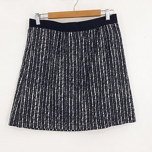 Ann Taylor Loft Linen Mini A-line‎ Skirt Vertical Striped Ribbon Waist Blk Sz 8