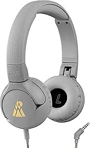 POGS Kids Wired Headphones | The Elephant 2 | Adjustable, Durable Headphones for Kids 3+ | Limited to 85 dB, Microphone | On-Ear | Music-Sharing Function Safe 3.5mm Audio Cable (3.2ft) (rGrey)