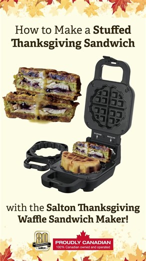 Salton Appliances on Instagram: "🍂🦃 Your Thanksgiving leftovers just got a upgrade! 🧇✨⁠ ⁠ Turn turkey, stuffing, and cranberry sauce into a golden, crispy creation with the Salton Thanksgiving Waffle Sandwich Maker! From batter to feast in four easy steps, this isn’t just a waffle, it’s Thanksgiving reinvented. 🙌⁠ ⁠ 💡 Stuff it with:⁠ • Turkey, stuffing and cranberry sauce for the ultimate holiday combo⁠ • Sweet potatoes and marshmallows for a cozy twist⁠ • Or go sweet with pumpkin pie filli