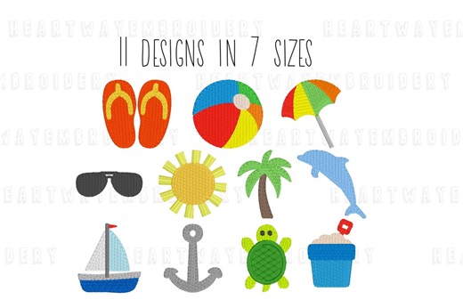 Beach Embroidery Design Set: Summer Mini Embroidery Bundle (7 Sizes) (digital Download) - Etsy