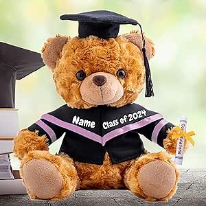 Graduation Bear Class of 2025 Personalized Graduation Gifts with Text, Name or Date, Brown Teddy Bear Stuffed Animal for Her 2025 High School College Kindergarten Graduation Gifts (10-in-Text)