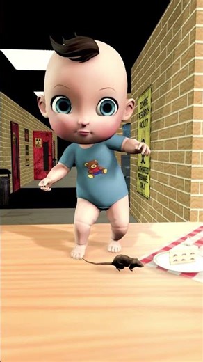 Killing a mouse against a child, 3D animation