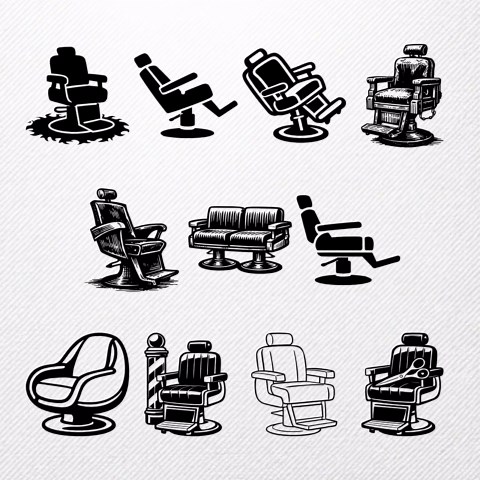 Barber Chair SVG Bundle, 34 Barbershop Silhouette Designs, Hair Salon Clipart for Cricut, Grooming PNG, Shave Vector, Vintage svg