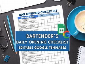 Bartenders Daily Opening Checklist, Editable Template for Bartenders, Bar Opening Task List, Bar Management Forms, Edit With Google Sheets - Etsy
