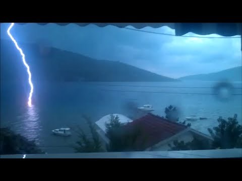 Lightning hits the sea - HD - Bay of Kotor, Montenegro