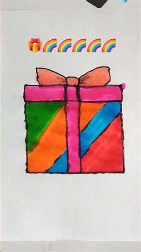 🎁 gift box + 🌈rainbow art #satisfying #art #draw #easyart #diy #origami