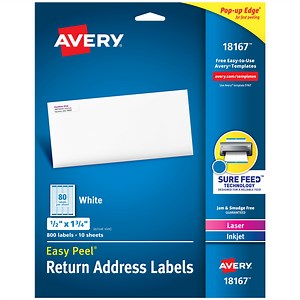 Avery Easy Peel Return Address Labels, 1/2"x1-3/4", 800 Labels (18167)